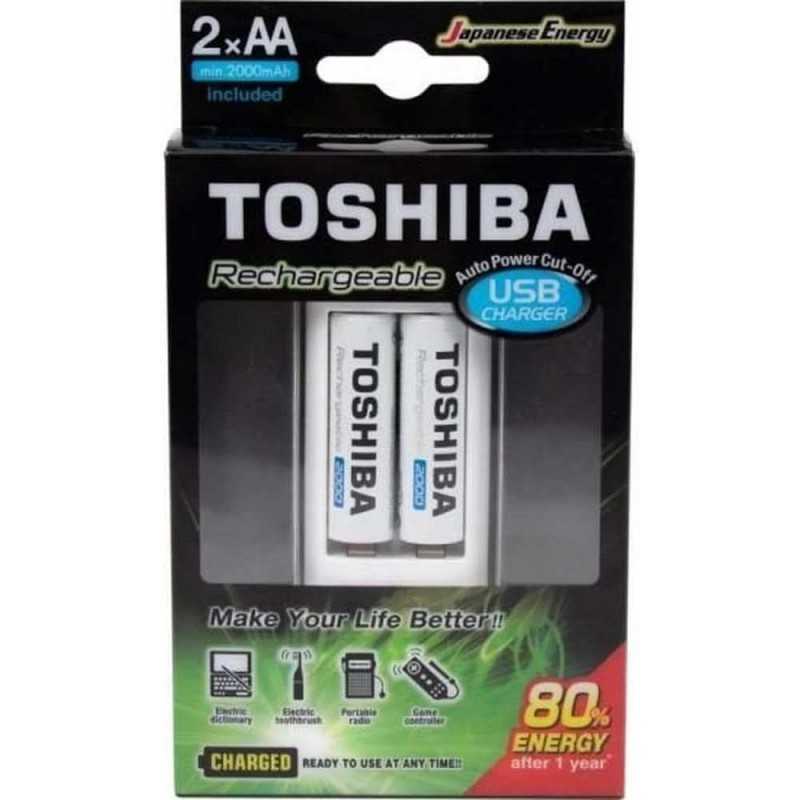 Toshiba Chargeur compact pour AA et AAA. Comprend 2 piles rechargeables de taille AA de 2 000 mAh pour Xbox, Wii, appareil Toshiba Chargeur compact pour AA et AAA. Comprend 2 piles rechargeables de taille AA de 2 000 mAh pour Xbox, Wii, appareil