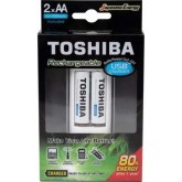 Toshiba Chargeur compact pour AA et AAA. Comprend 2 piles rechargeables de taille AA de 2 000 mAh pour Xbox, Wii, appareil