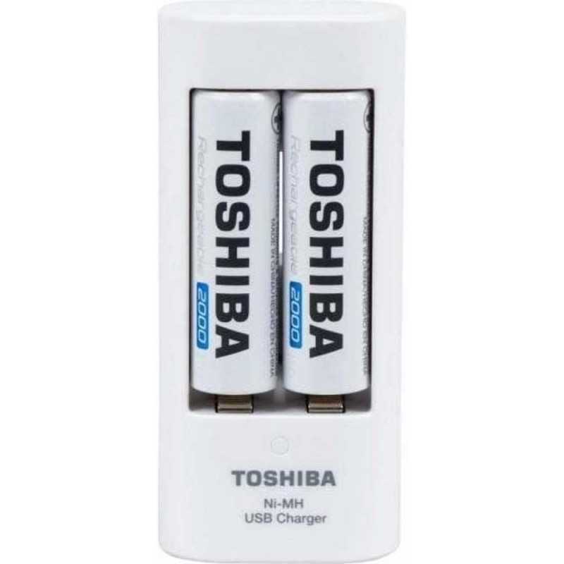 Toshiba Chargeur compact pour AA et AAA. Comprend 2 piles rechargeables de taille AA de 2 000 mAh pour Xbox, Wii, appareil