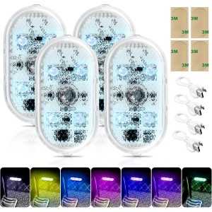 Éclairage d'intérieur LED de Voiture, 4 pcs Magnétique LED Tactile Lumière 7 Couleurs Réglable Intérieur Ambiance Éclairage pour