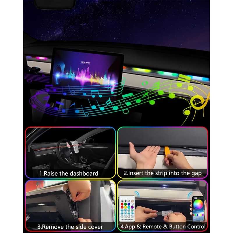 KEIUROT Bande LED Intérieur Auto avec APP Lumiere LED Interieur Voiture Lumière de sous-éclairage de Voiture Améliorée Fort Kits
