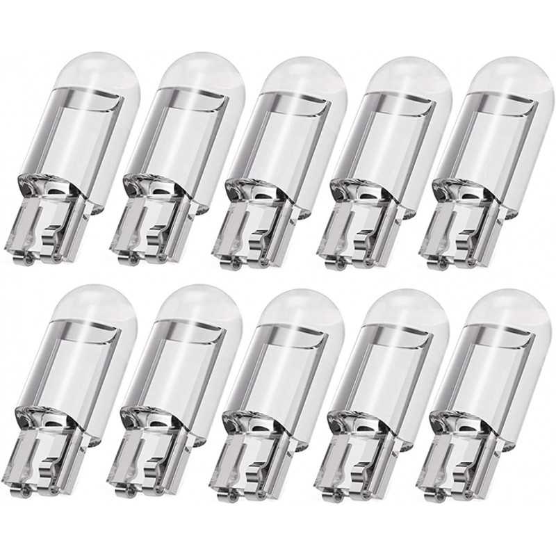 Duendhd 10 PièCes Voiture LED T10 W5W COB Lecture DôMe Lampe Marqueur LumièRe Cale LumièRes Plaque D'Immatriculation Ampoules