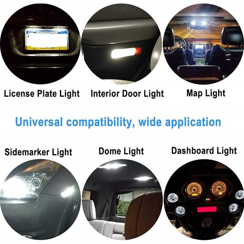 Duendhd 10 PièCes Voiture LED T10 W5W COB Lecture DôMe Lampe Marqueur LumièRe Cale LumièRes Plaque D'Immatriculation Ampoules