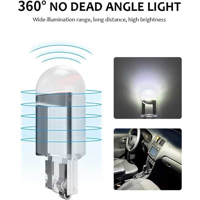 Duendhd 10 PièCes Voiture LED T10 W5W COB Lecture DôMe Lampe Marqueur LumièRe Cale LumièRes Plaque D'Immatriculation Ampoules