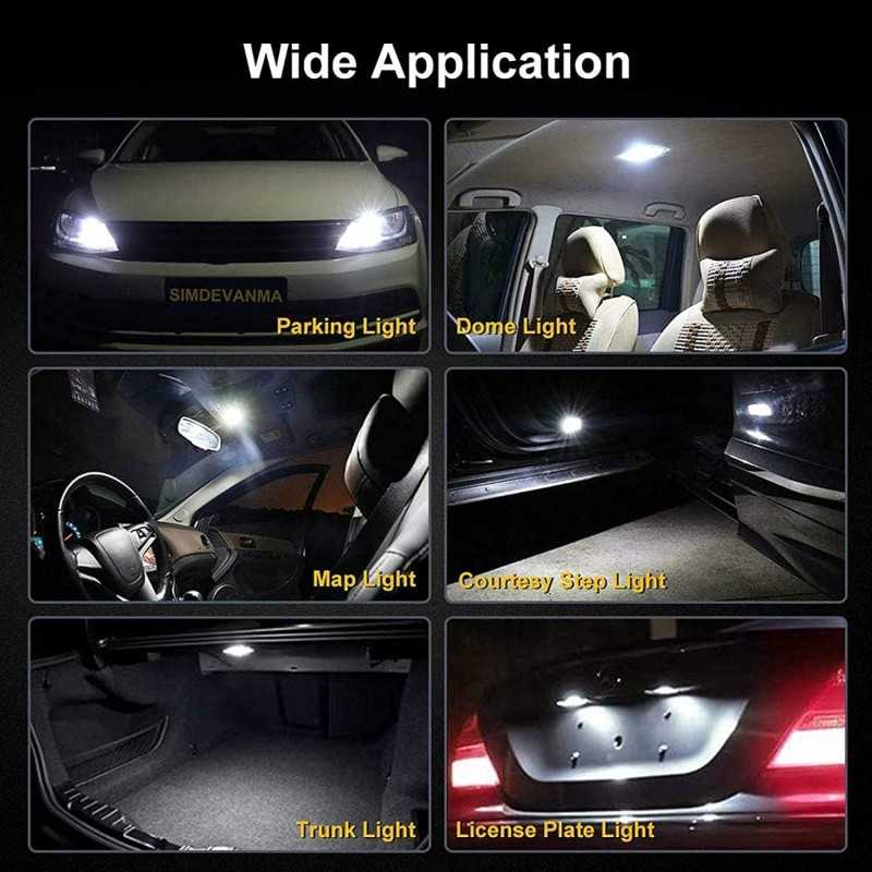 Duendhd 10 PièCes Voiture LED T10 W5W COB Lecture DôMe Lampe Marqueur LumièRe Cale LumièRes Plaque D'Immatriculation Ampoules