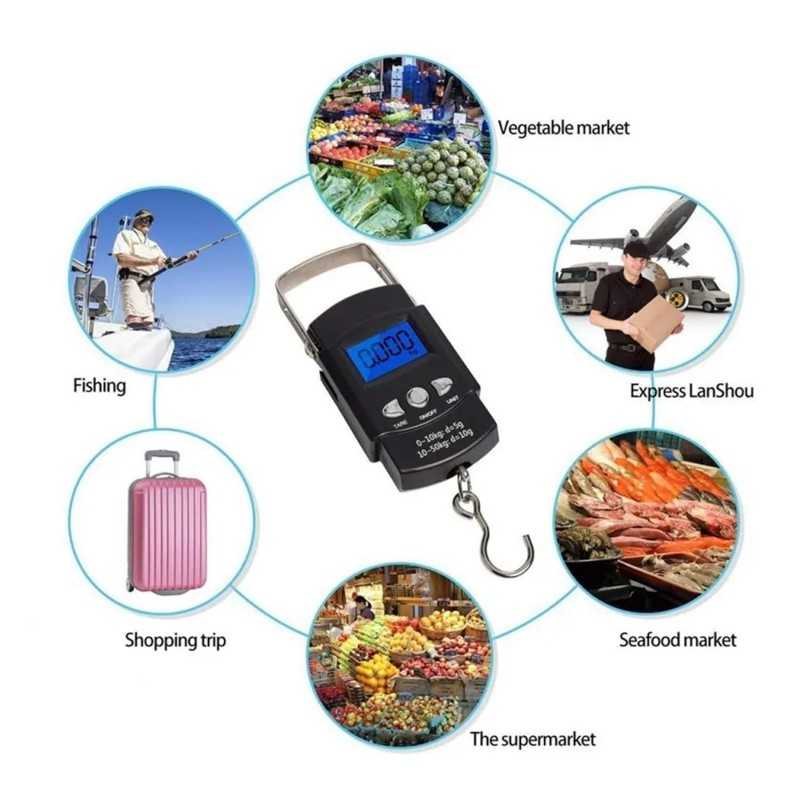 Balance numérique, balance LED Portable, Mini balance électronique 50kg/10g, for bagages de pêche, pondération de voyage,