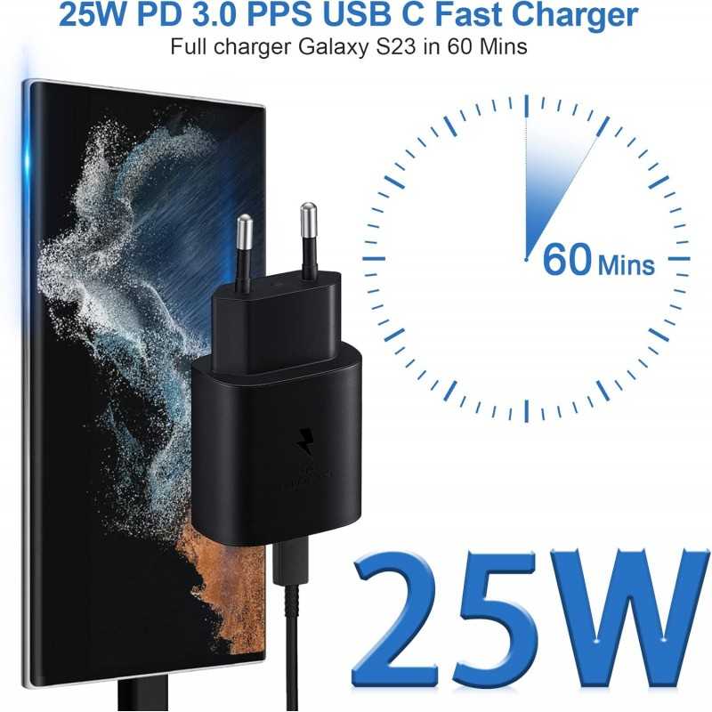 Chargeur Samsung 25W, IAKTD Chargeur, Prise avec Cable USB C Charge Rapide pour Samsung Galaxy S23 S22 S21 S20 Plus Ultra,Note