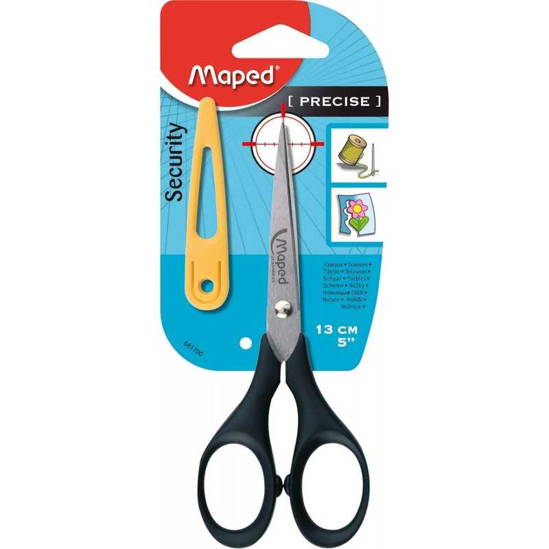 Maped - Ciseaux Precise 13 cm - Bout Pointu - Pour des Découpes de Précision - Lames en Acier Inoxydable Brossé - Avec Étui