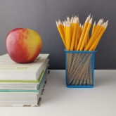 D.RECT Pot à crayons carré en métal | Porte-stylo cube en métal | Gobelet multifonction en maille pour stylo à bille Noir