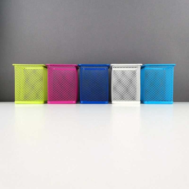 D.RECT Pot à crayons carré en métal | Porte-stylo cube en métal | Gobelet multifonction en maille pour stylo à bille Noir