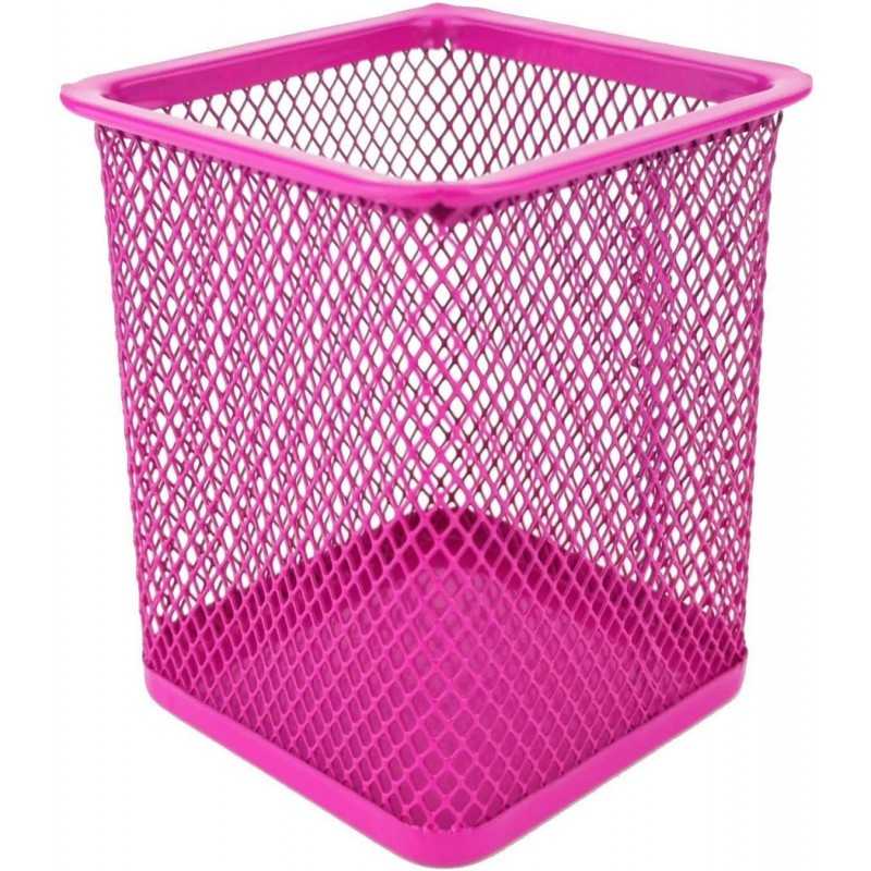 D.RECT Pot à crayons carré en métal | Porte-stylo cube en métal | Gobelet multifonction en maille pour stylo à bille Noir