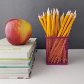 D.RECT Pot à crayons carré en métal | Porte-stylo cube en métal | Gobelet multifonction en maille pour stylo à bille Noir