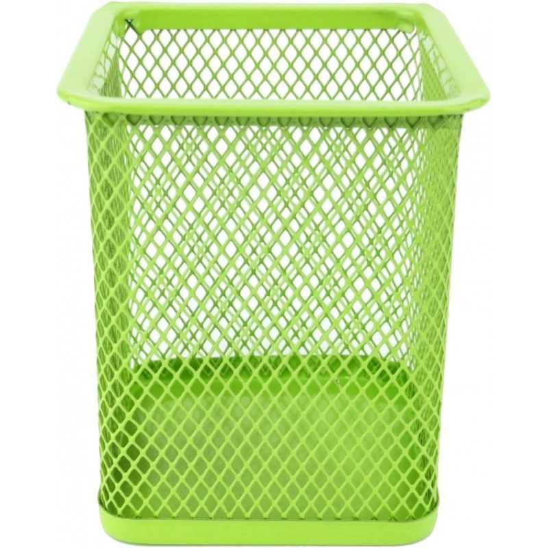 D.RECT Pot à crayons carré en métal | Porte-stylo cube en métal | Gobelet multifonction en maille pour stylo à bille Noir