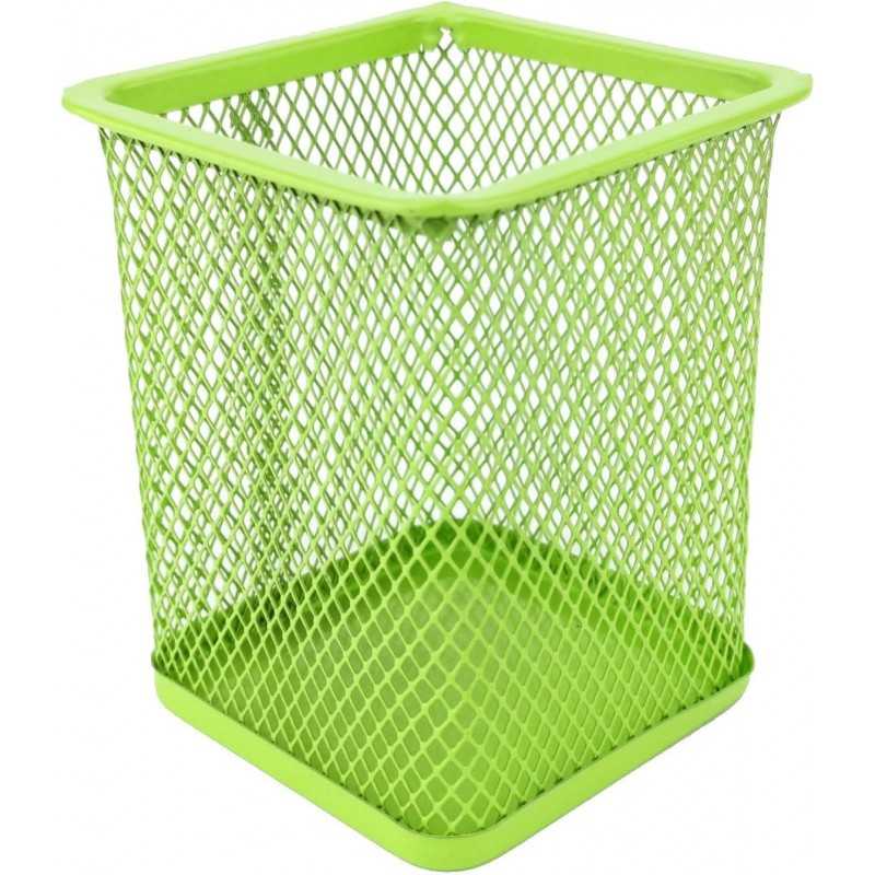 D.RECT Pot à crayons carré en métal | Porte-stylo cube en métal | Gobelet multifonction en maille pour stylo à bille Noir