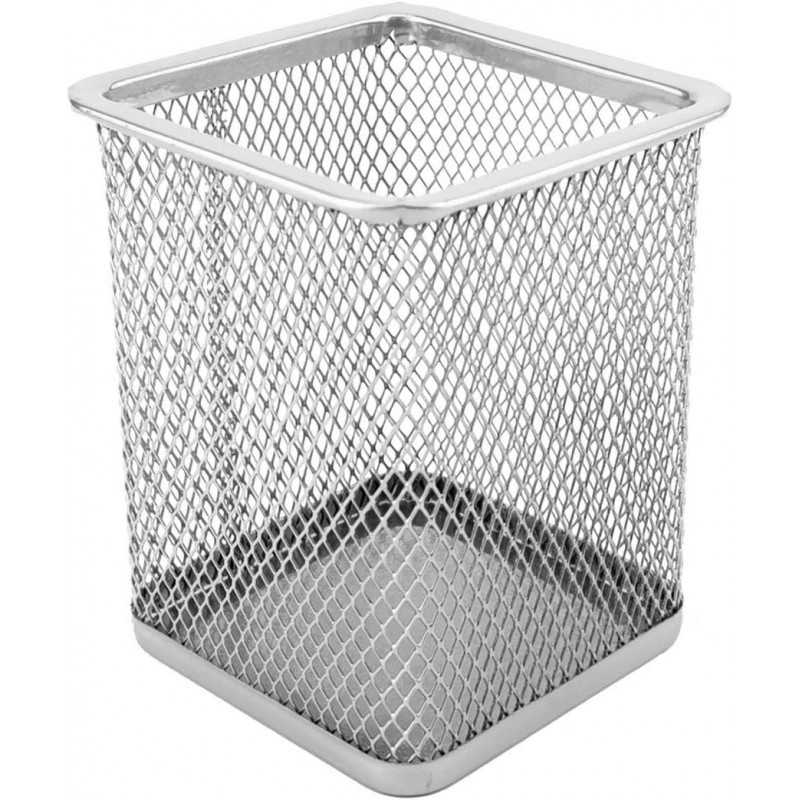 D.RECT Pot à crayons carré en métal | Porte-stylo cube en métal | Gobelet multifonction en maille pour stylo à bille Noir