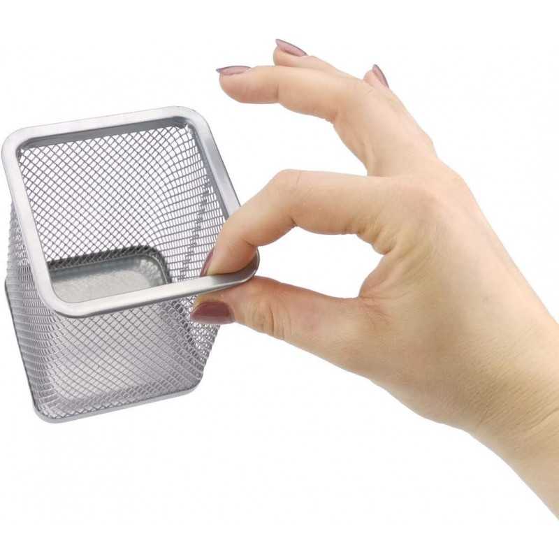 D.RECT Pot à crayons carré en métal | Porte-stylo cube en métal | Gobelet multifonction en maille pour stylo à bille Noir