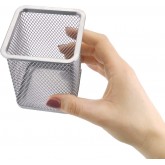 D.RECT Pot à crayons carré en métal | Porte-stylo cube en métal | Gobelet multifonction en maille pour stylo à bille Noir