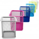 D.RECT Pot à crayons carré en métal | Porte-stylo cube en métal | Gobelet multifonction en maille pour stylo à bille Noir