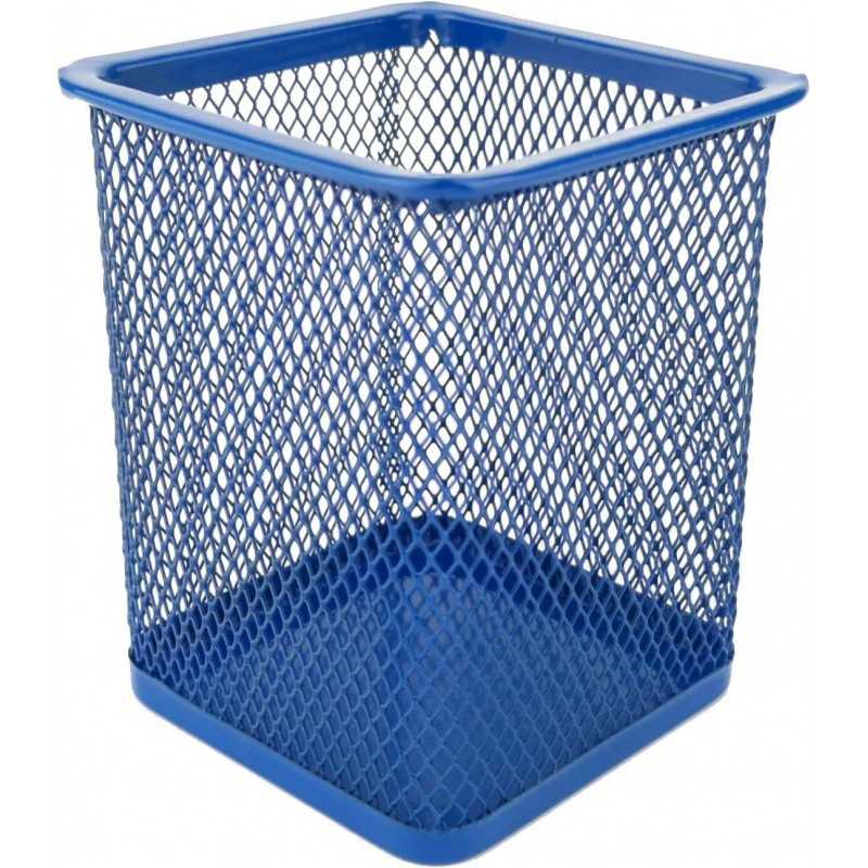 D.RECT Pot à crayons carré en métal | Porte-stylo cube en métal | Gobelet multifonction en maille pour stylo à bille Noir