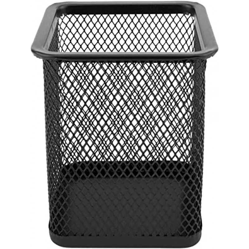 D.RECT Pot à crayons carré en métal | Porte-stylo cube en métal | Gobelet multifonction en maille pour stylo à bille Noir