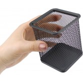 D.RECT Pot à crayons carré en métal | Porte-stylo cube en métal | Gobelet multifonction en maille pour stylo à bille Noir