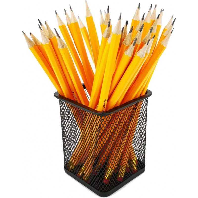 D.RECT Pot à crayons carré en métal | Porte-stylo cube en métal | Gobelet multifonction en maille pour stylo à bille Noir