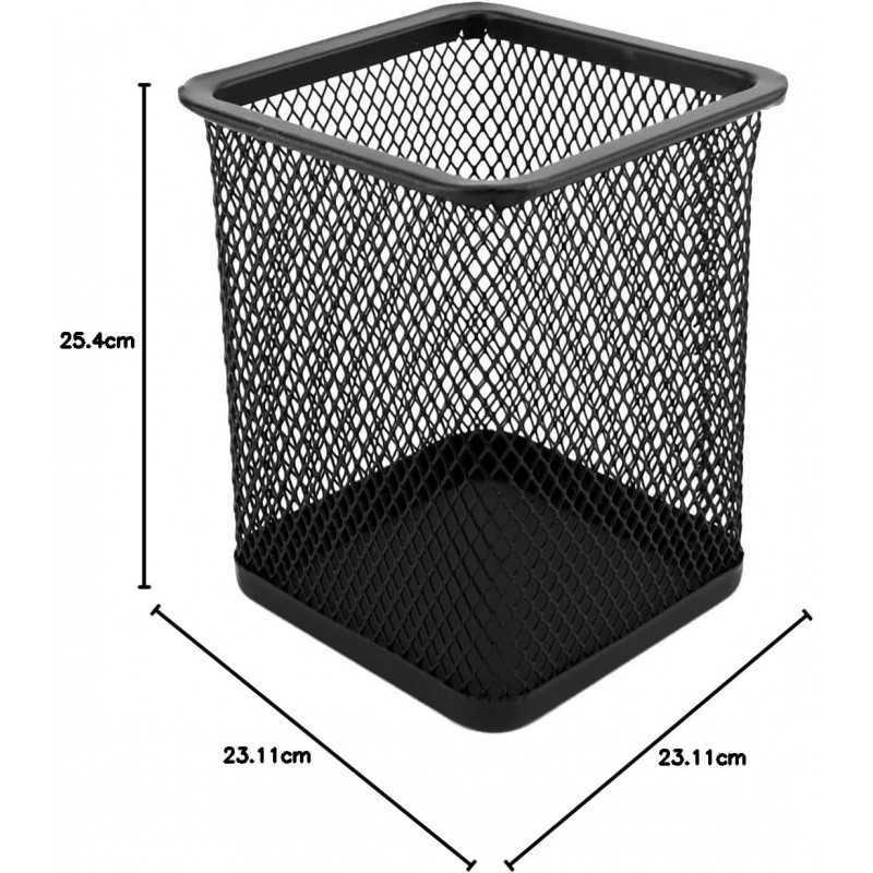 D.RECT Pot à crayons carré en métal | Porte-stylo cube en métal | Gobelet multifonction en maille pour stylo à bille Noir