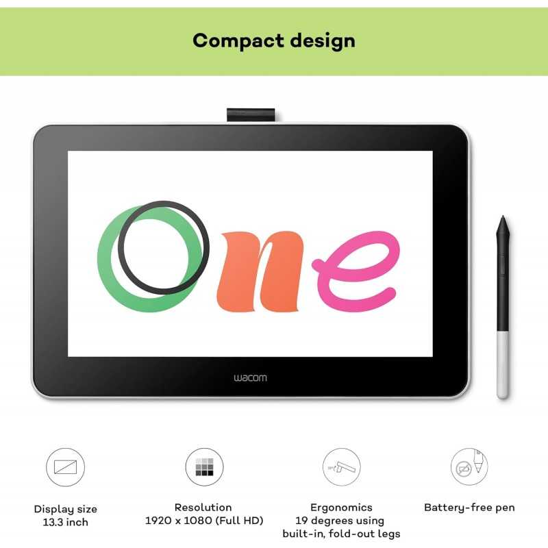 Tablette de Dessin Wacom One 12 avec écran 11,6” Full HD 99% sRGB, Stylet à résonance électromagnétique sans Pile ni Batterie