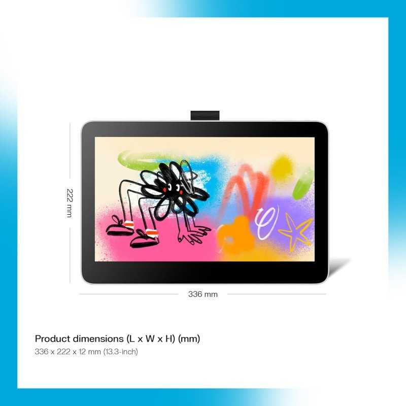 Tablette de Dessin Wacom One 12 avec écran 11,6” Full HD 99% sRGB, Stylet à résonance électromagnétique sans Pile ni Batterie