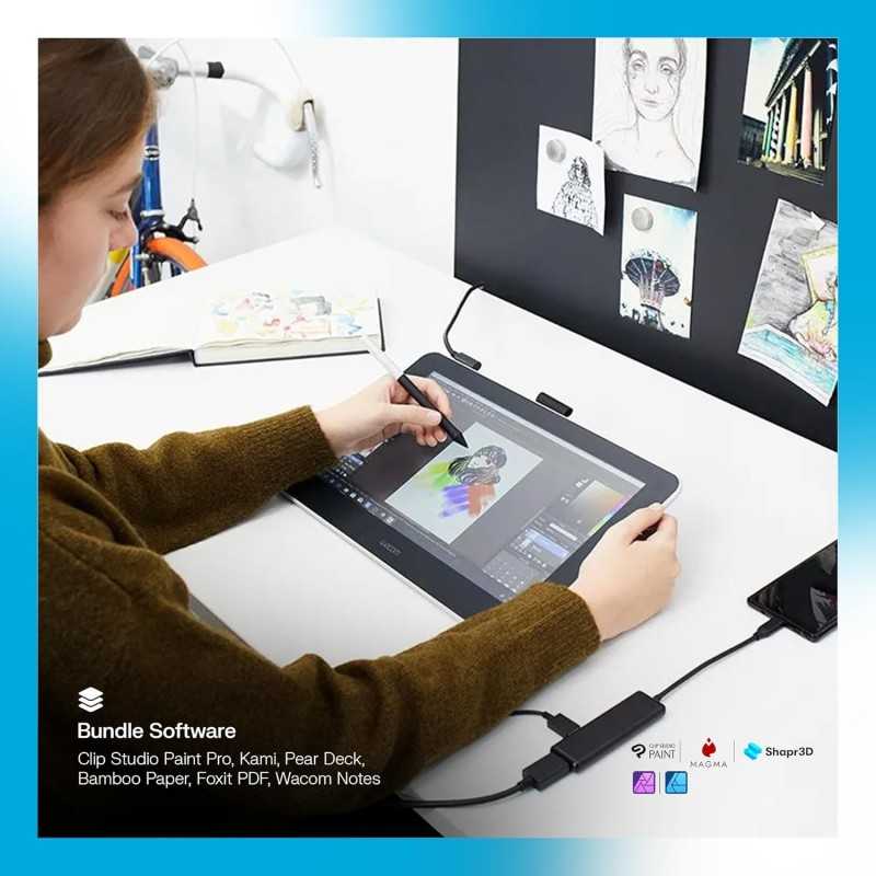 Tablette de Dessin Wacom One 12 avec écran 11,6” Full HD 99% sRGB, Stylet à résonance électromagnétique sans Pile ni Batterie