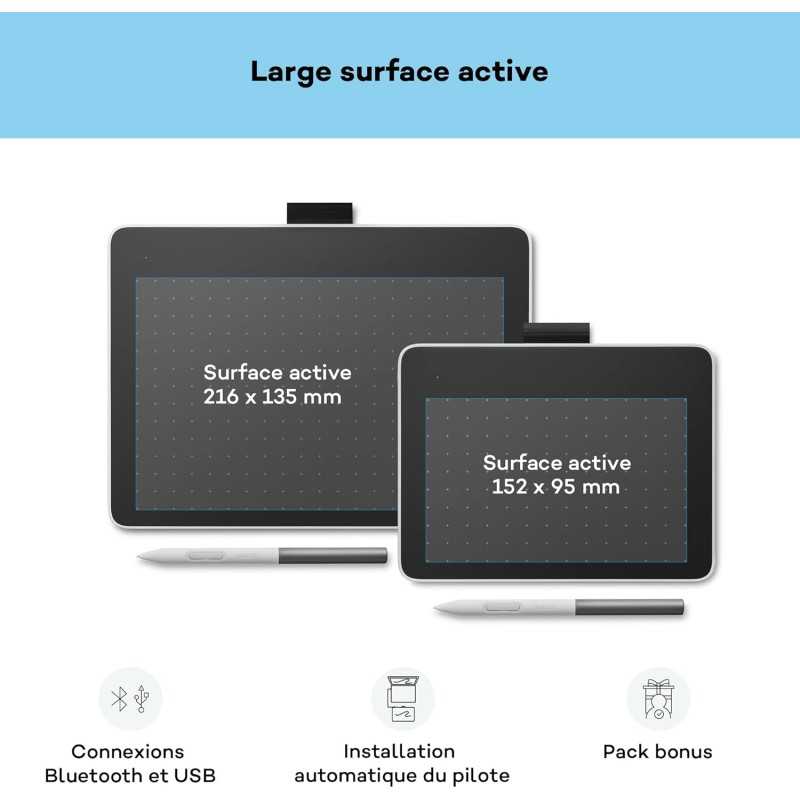 Tablette de Dessin Wacom One 12 avec écran 11,6” Full HD 99% sRGB, Stylet à résonance électromagnétique sans Pile ni Batterie