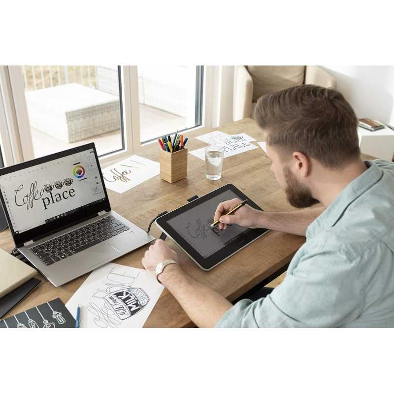 Tablette de Dessin Wacom One 12 avec écran 11,6” Full HD 99% sRGB, Stylet à résonance électromagnétique sans Pile ni Batterie