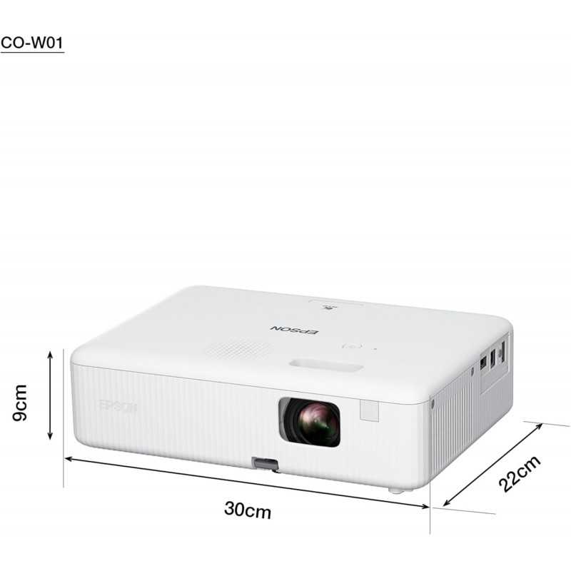 Epson CO-W01 Video projecteur WXGA, HD Ready 16:10, Technologie 3LCD, 3000 Lumens, Connexion USB/HDMI, Correction Horizontale