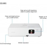 Epson CO-W01 Video projecteur WXGA, HD Ready 16:10, Technologie 3LCD, 3000 Lumens, Connexion USB/HDMI, Correction Horizontale
