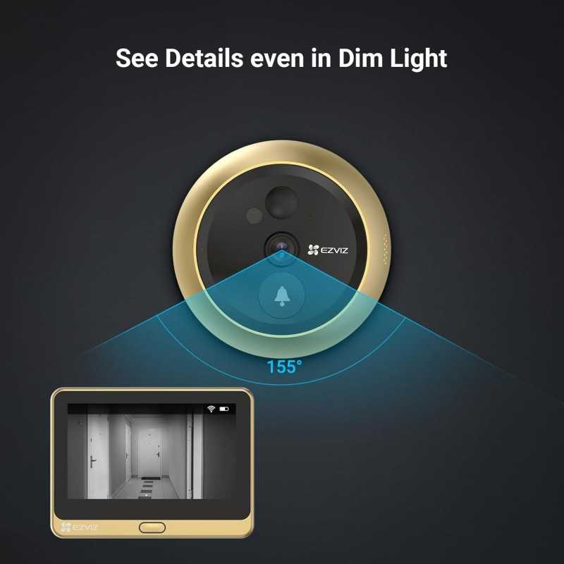 EZVIZ DP2C or 1080P Judas de Porte Camera Surveillance, Visiophone Connecté Interphone Vidéo, Judas Numérique 4.3’’ Écran