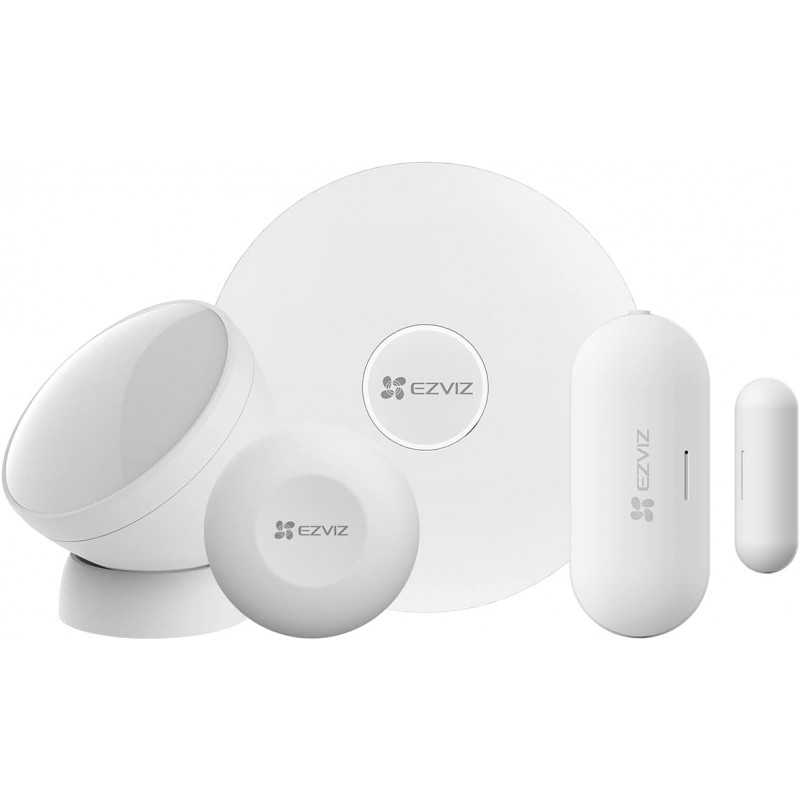 EZVIZ B1 Kit Système de Sécurité Domestique Wi-fi avec Détecteur PIR T1C, Détecteur d’Ouverture/Fermeture T2C, Bouton