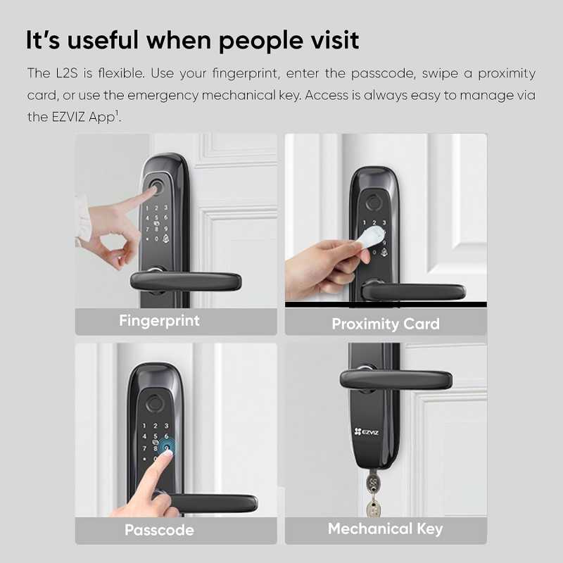EZVIZ L2S Smart Fingerprint Lock, Keyless Lock with Four Unlock Methods, Real-Time Mobile Alerts, Built-in Electronic Doorbell,