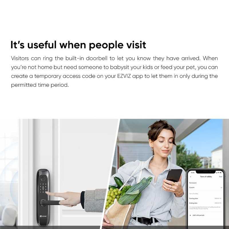 EZVIZ L2S Smart Fingerprint Lock, Keyless Lock with Four Unlock Methods, Real-Time Mobile Alerts, Built-in Electronic Doorbell,