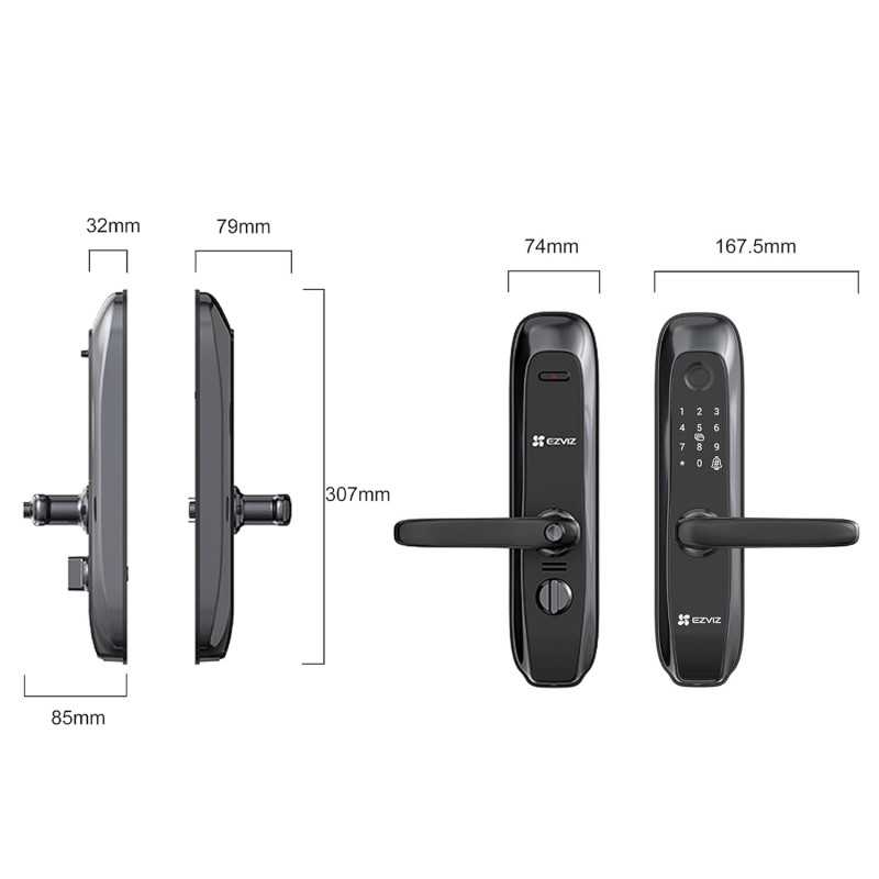 EZVIZ L2S Smart Fingerprint Lock, Keyless Lock with Four Unlock Methods, Real-Time Mobile Alerts, Built-in Electronic Doorbell,