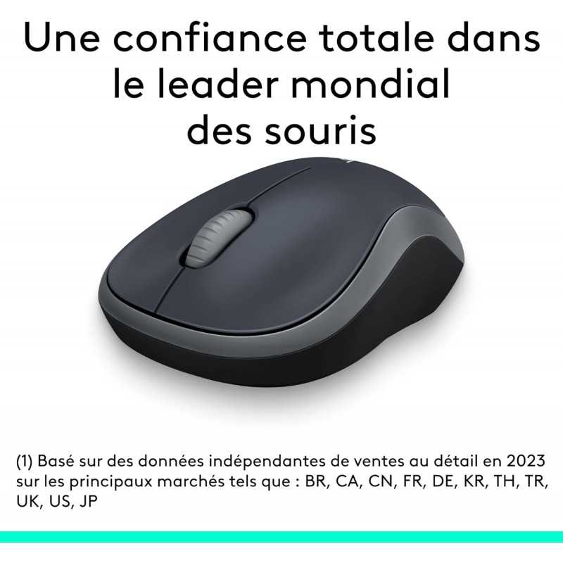Logitech M185 Souris Sans Fil, 2.4 GHz avec Mini Récepteur USB, Longévité de la Pile 12 Mois, Résolution du Capteur 1000 PPP,