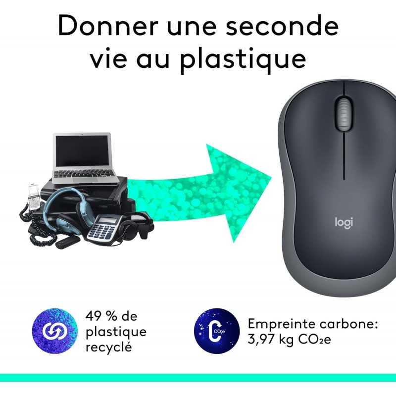 Logitech M185 Souris Sans Fil, 2.4 GHz avec Mini Récepteur USB, Longévité de la Pile 12 Mois, Résolution du Capteur 1000 PPP,