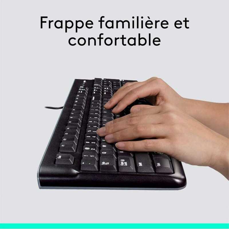 Logitech MK120 Combo Clavier et Souris Optique Filaire pour Windows, Taille Standard, Plug-and-Play USB, Compatible avec PC,