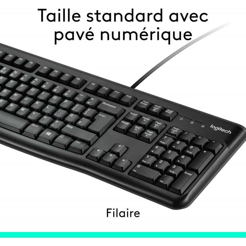 Logitech MK120 Combo Clavier et Souris Optique Filaire pour Windows, Taille Standard, Plug-and-Play USB, Compatible avec PC,