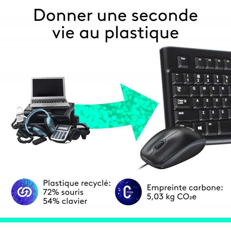 Logitech MK120 Combo Clavier et Souris Optique Filaire pour Windows, Taille Standard, Plug-and-Play USB, Compatible avec PC,