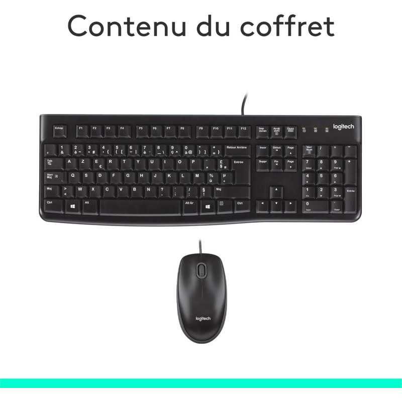 Logitech MK120 Combo Clavier et Souris Optique Filaire pour Windows, Taille Standard, Plug-and-Play USB, Compatible avec PC,