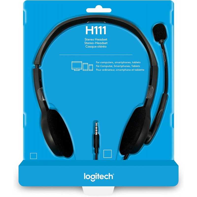 Logitech H111 Casque Filaire, Ecouteurs Stéréo avec Micro Anti-Parasite, Jack Audio 3,5mm, PC/Mac/Portable/Smartphone/Tablette -