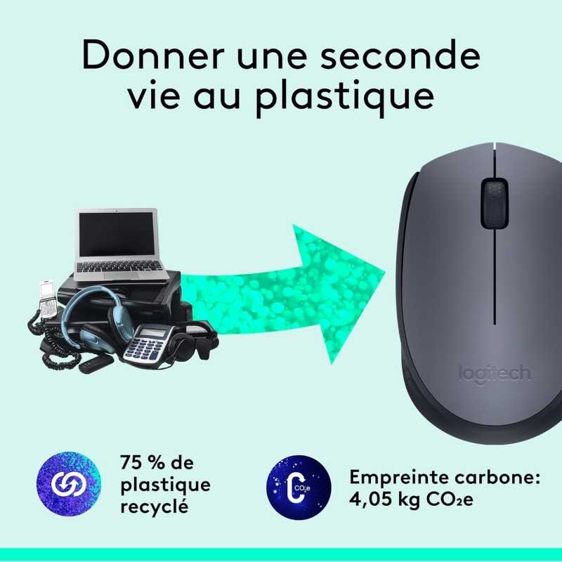 Logitech Souris sans fil M170, 2,4 GHz avec nano-récepteur USB, suivi optique, autonomie de 12 mois, ambidextre,