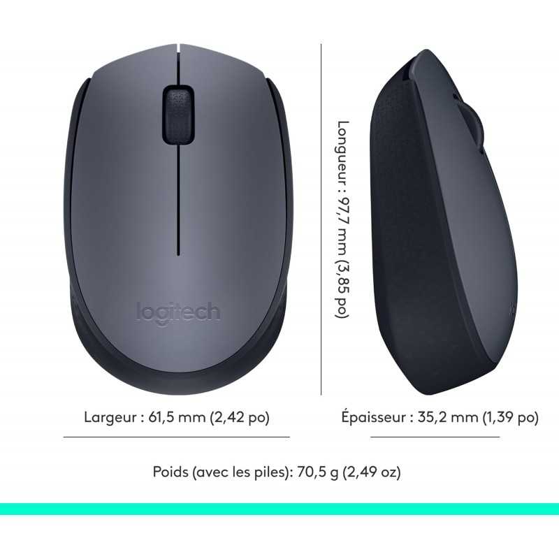 Logitech Souris sans fil M170, 2,4 GHz avec nano-récepteur USB, suivi optique, autonomie de 12 mois, ambidextre,