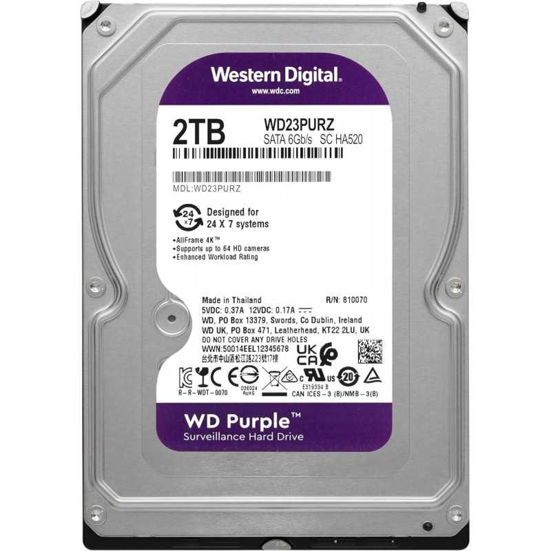 WD Purple 2 To Disque dur Interne 3.5" dédié Vidéosurveillance AllFrame Technology, 180BT/yr, 64MB Cache, Garantie 3 ans