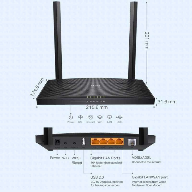 TP-LINK Archer VR300 Modem Routeur sans Fil AC1200 Fibre/VDSL/ADSL , Noir